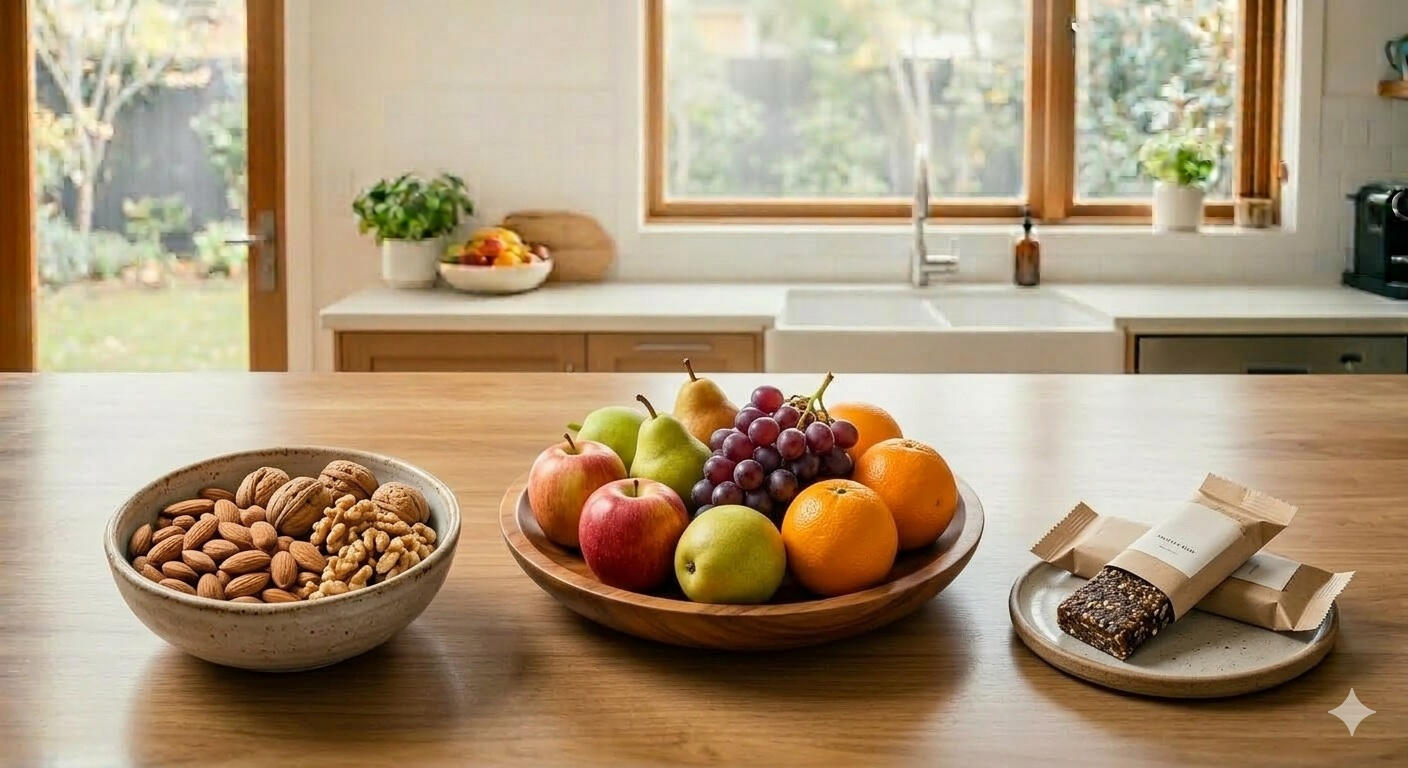 healthy-snack-options-over-40,Almonds / walnuts/Fruits/Low-sugar protein bar