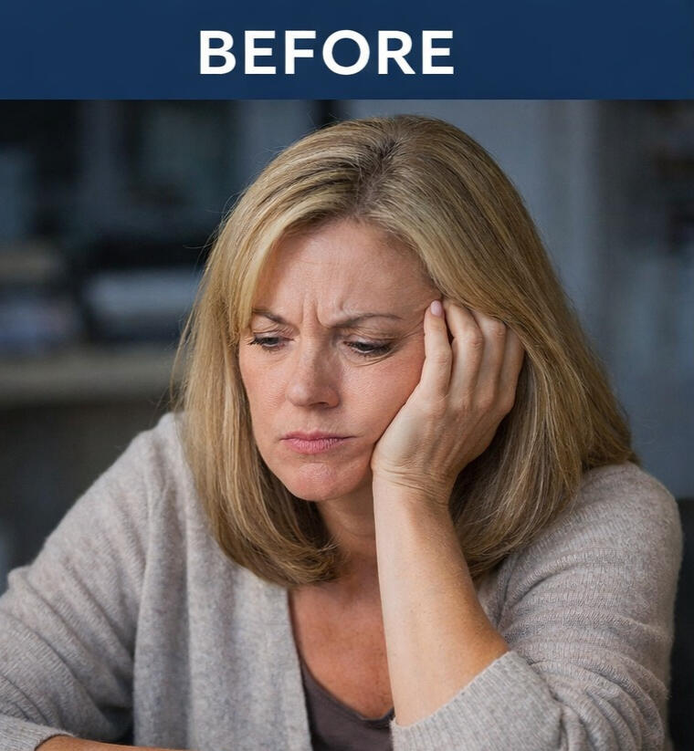 woman over 40 sitting peacefully by window with soft natural light supporting emotional balance