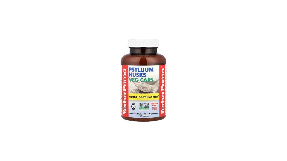 Yerba Prima psyllium husk fiber capsules packaging